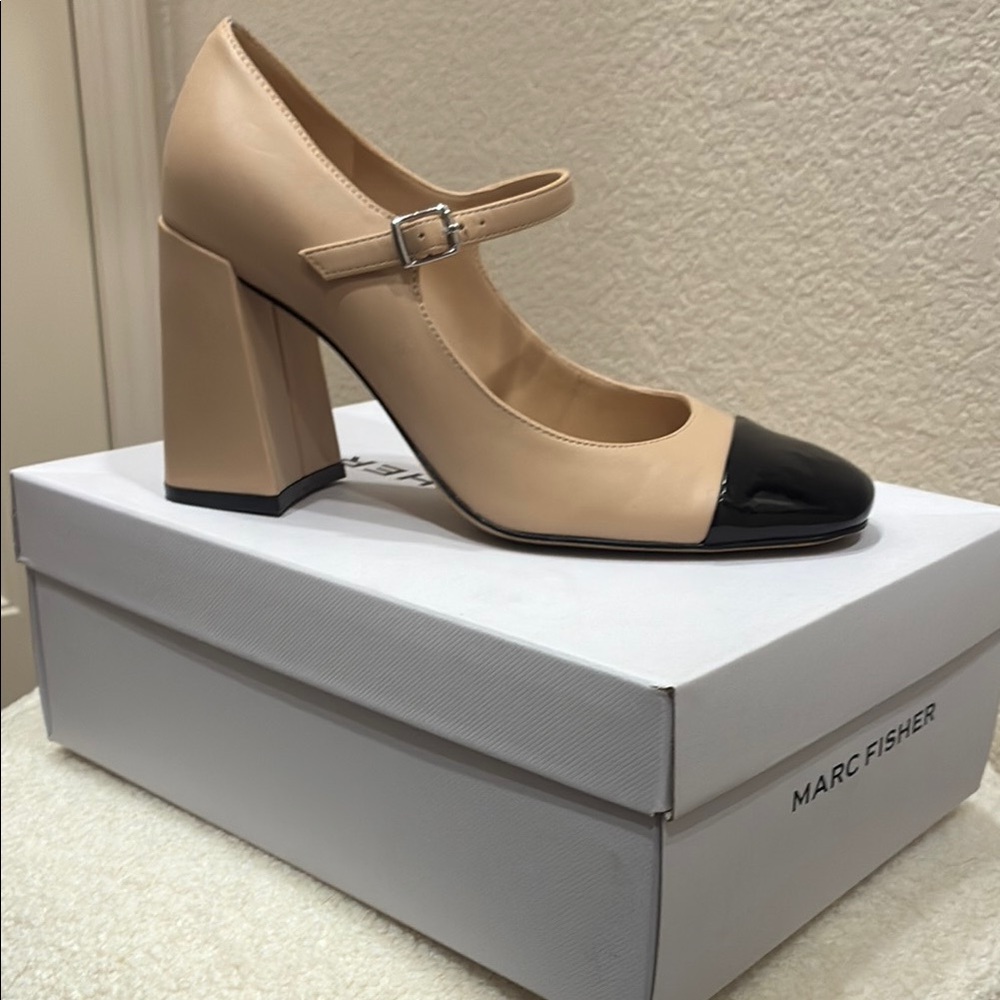Marc Fisher Tan and Black Mary Jane Heels